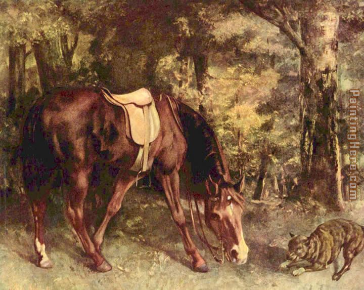 Horse in the forest painting - Gustave Courbet Horse in the forest art painting